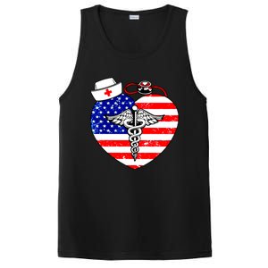 Nurses Heart In America Flag Cna Love Nurse Great Gift PosiCharge Competitor Tank