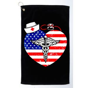 Nurses Heart In America Flag Cna Love Nurse Great Gift Platinum Collection Golf Towel