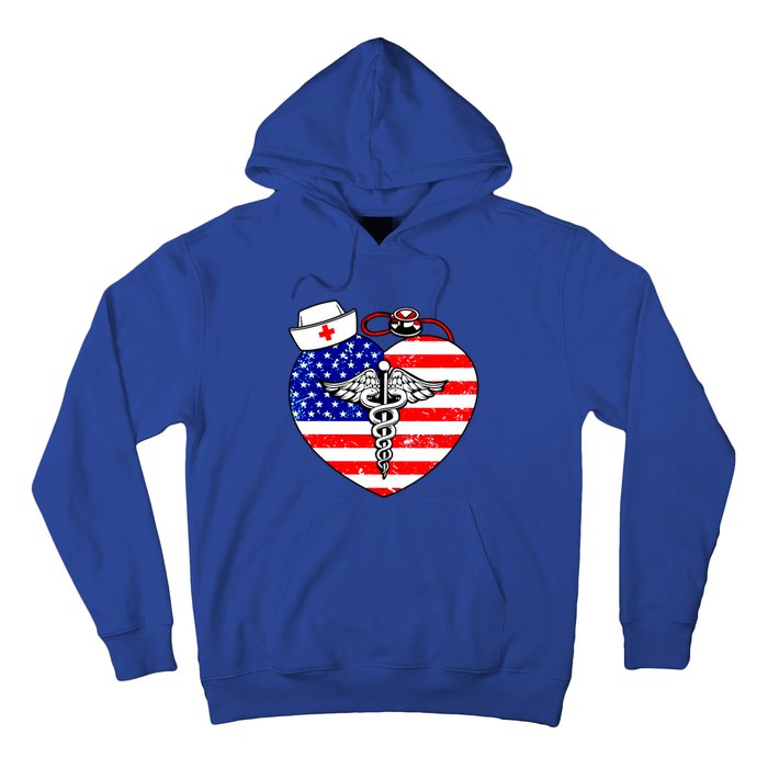 Nurses Heart In America Flag Cna Love Nurse Great Gift Hoodie