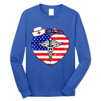 Nurses Heart In America Flag Cna Love Nurse Great Gift Long Sleeve Shirt