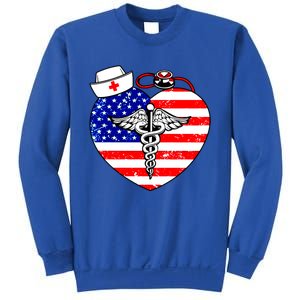 Nurses Heart In America Flag Cna Love Nurse Great Gift Sweatshirt