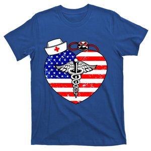 Nurses Heart In America Flag Cna Love Nurse Great Gift T-Shirt