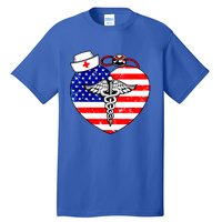 Nurses Heart In America Flag Cna Love Nurse Great Gift Tall T-Shirt