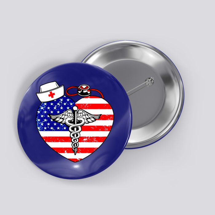 Nurses Heart In America Flag Cna Love Nurse Great Gift Button