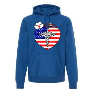 Nurses Heart In America Flag Cna Love Nurse Great Gift Premium Hoodie