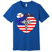 Nurses Heart In America Flag Cna Love Nurse Great Gift Premium T-Shirt