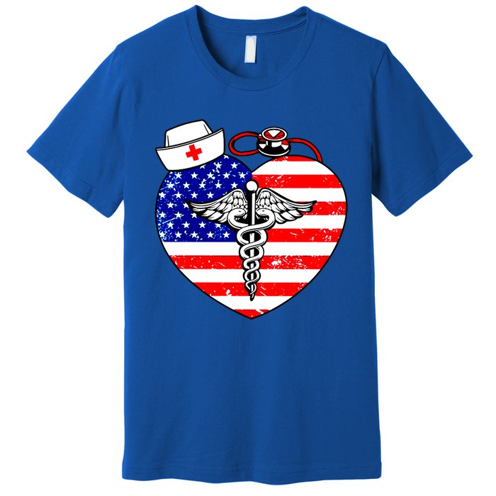 Nurses Heart In America Flag Cna Love Nurse Great Gift Premium T-Shirt