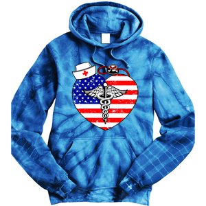 Nurses Heart In America Flag Cna Love Nurse Great Gift Tie Dye Hoodie