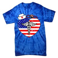 Nurses Heart In America Flag Cna Love Nurse Great Gift Tie-Dye T-Shirt