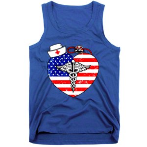 Nurses Heart In America Flag Cna Love Nurse Great Gift Tank Top