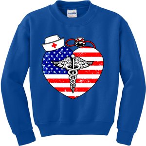 Nurses Heart In America Flag Cna Love Nurse Great Gift Kids Sweatshirt