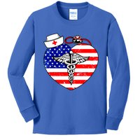 Nurses Heart In America Flag Cna Love Nurse Great Gift Kids Long Sleeve Shirt