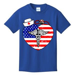 Nurses Heart In America Flag Cna Love Nurse Great Gift Kids T-Shirt