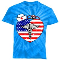 Nurses Heart In America Flag Cna Love Nurse Great Gift Kids Tie-Dye T-Shirt