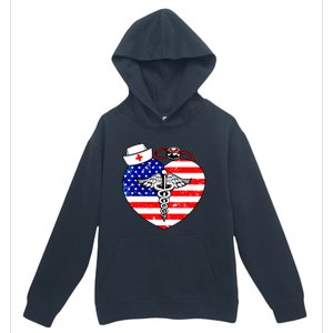 Nurses Heart In America Flag Cna Love Nurse Great Gift Urban Pullover Hoodie