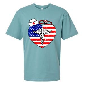 Nurses Heart In America Flag Cna Love Nurse Great Gift Sueded Cloud Jersey T-Shirt