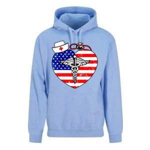 Nurses Heart In America Flag Cna Love Nurse Great Gift Unisex Surf Hoodie