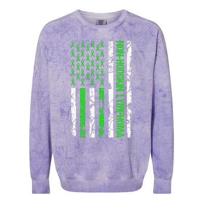 Non Hodgkin Lymphoma Flag Lime Green Ribbon Awareness Colorblast Crewneck Sweatshirt