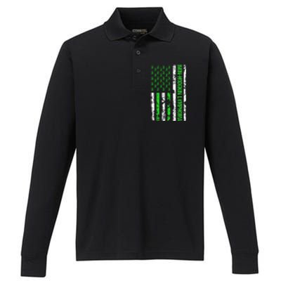 Non Hodgkin Lymphoma Flag Lime Green Ribbon Awareness Performance Long Sleeve Polo