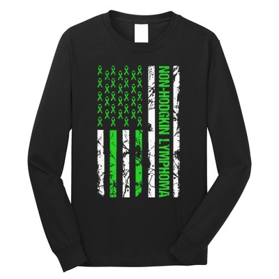 Non Hodgkin Lymphoma Flag Lime Green Ribbon Awareness Long Sleeve Shirt