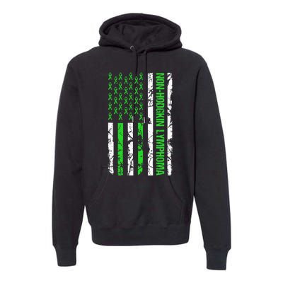 Non Hodgkin Lymphoma Flag Lime Green Ribbon Awareness Premium Hoodie