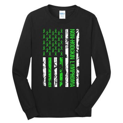 Non Hodgkin Lymphoma Flag Lime Green Ribbon Awareness Tall Long Sleeve T-Shirt