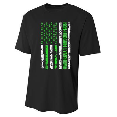 Non Hodgkin Lymphoma Flag Lime Green Ribbon Awareness Performance Sprint T-Shirt