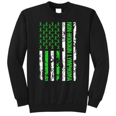 Non Hodgkin Lymphoma Flag Lime Green Ribbon Awareness Tall Sweatshirt