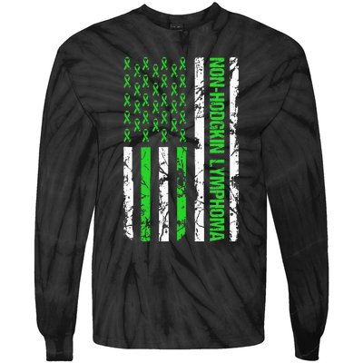 Non Hodgkin Lymphoma Flag Lime Green Ribbon Awareness Tie-Dye Long Sleeve Shirt