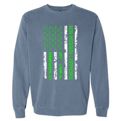 Non Hodgkin Lymphoma Flag Lime Green Ribbon Awareness Garment-Dyed Sweatshirt