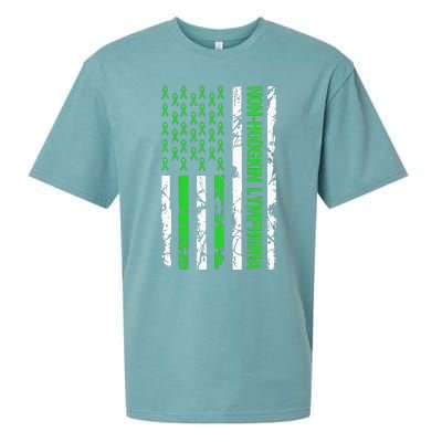 Non Hodgkin Lymphoma Flag Lime Green Ribbon Awareness Sueded Cloud Jersey T-Shirt