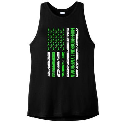 Non Hodgkin Lymphoma Flag Lime Green Ribbon Awareness Ladies PosiCharge Tri-Blend Wicking Tank