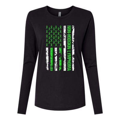 Non Hodgkin Lymphoma Flag Lime Green Ribbon Awareness Womens Cotton Relaxed Long Sleeve T-Shirt