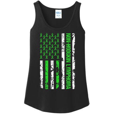 Non Hodgkin Lymphoma Flag Lime Green Ribbon Awareness Ladies Essential Tank