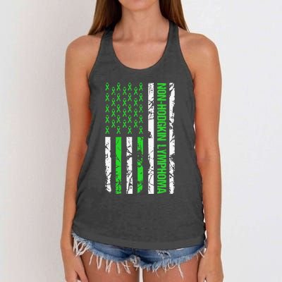 Non Hodgkin Lymphoma Flag Lime Green Ribbon Awareness Women's Knotted Racerback Tank