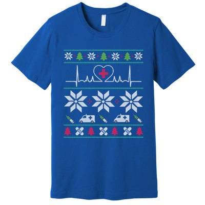 Nurse Heartbeat Meaningful Giftugly Christmas Design Nurse Gift Premium T-Shirt