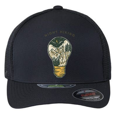 Night Hiking Mountain And Night Sky Graphic Design Flexfit Unipanel Trucker Cap