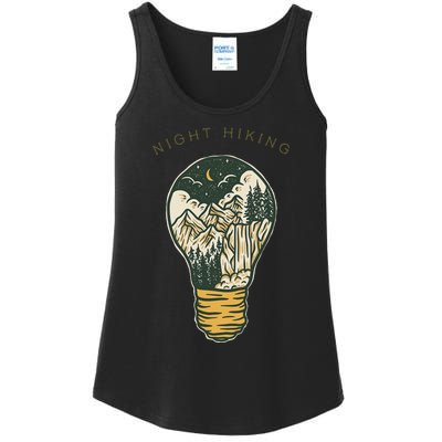 Night Hiking Mountain And Night Sky Graphic Design Ladies Essential Tank