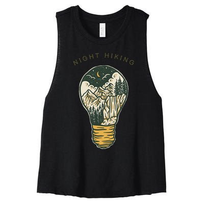 Night Hiking Mountain And Night Sky Graphic Design Women's Racerback Cropped Tank