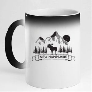 New Hampshire Mountain Moose Cool New Hampshire Gift 11oz Black Color Changing Mug