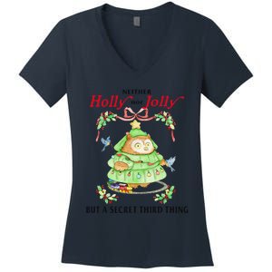 Neither Holly Nor Jolly But A Secret Third Thing Funny Bird Women's V-Neck T-Shirt