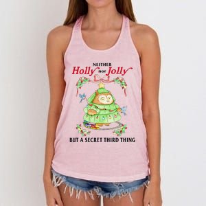 Neither Holly Nor Jolly But A Secret Third Thing Funny Bird Women's Knotted Racerback Tank