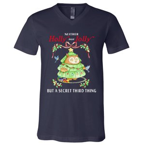 Neither Holly Nor Jolly But A Secret Third Thing Funny Bird V-Neck T-Shirt