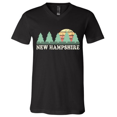 New Hampshire Nh Vintage Retro 70s Graphic V-Neck T-Shirt