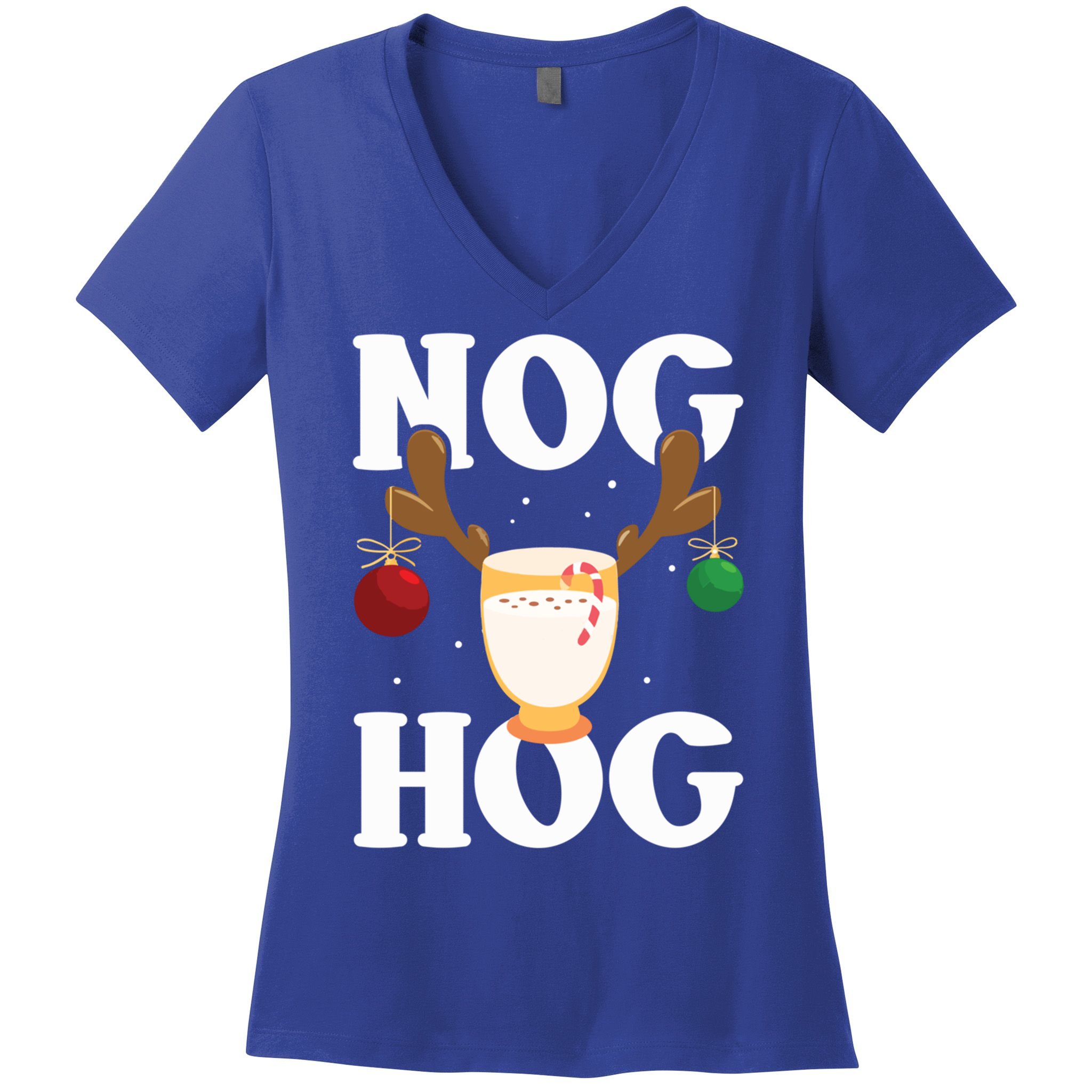 Nog Hog National Eggnog Day Egg Nog Christmas Holiday Great Gift Women's V-Neck T-Shirt