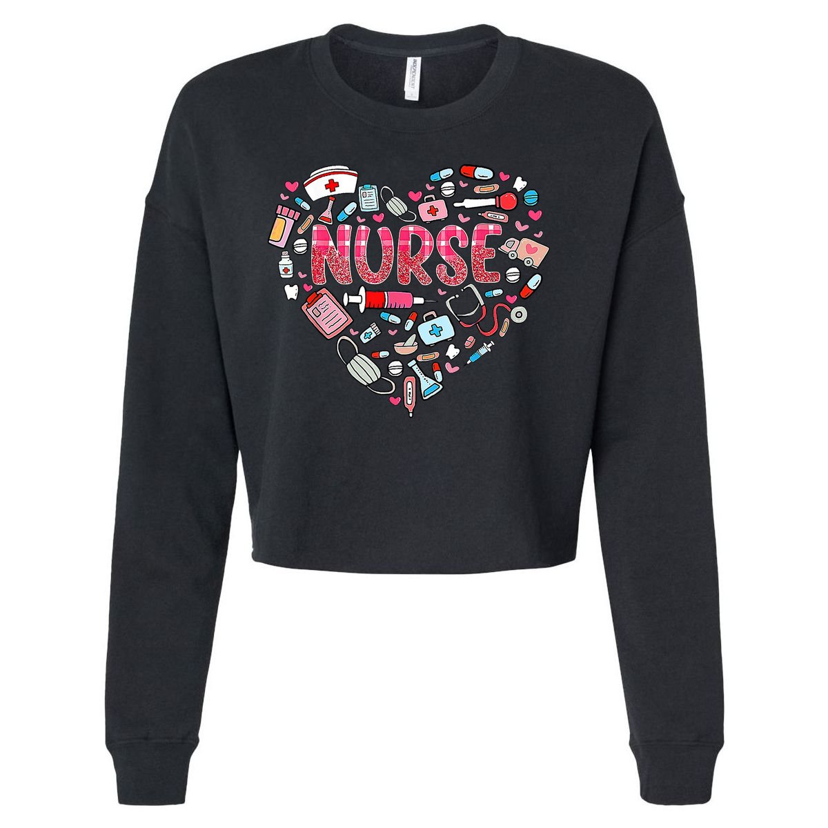Nurse Heart Nursing Hospital Gift Cropped Pullover Crew
