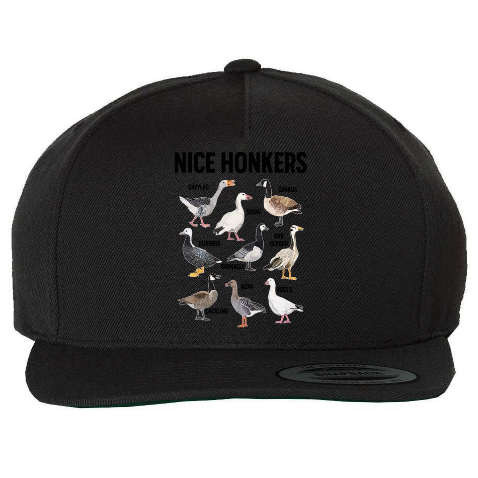 Nice Honker Pun Adult Joke Funny Bird Lover Birdwatcher Gift Wool Snapback Cap