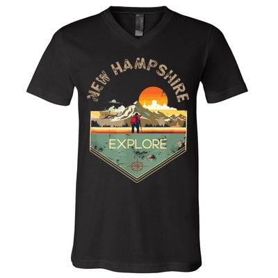 New Hampshire Retro Vintage Hiking Apparel Souvenir V-Neck T-Shirt