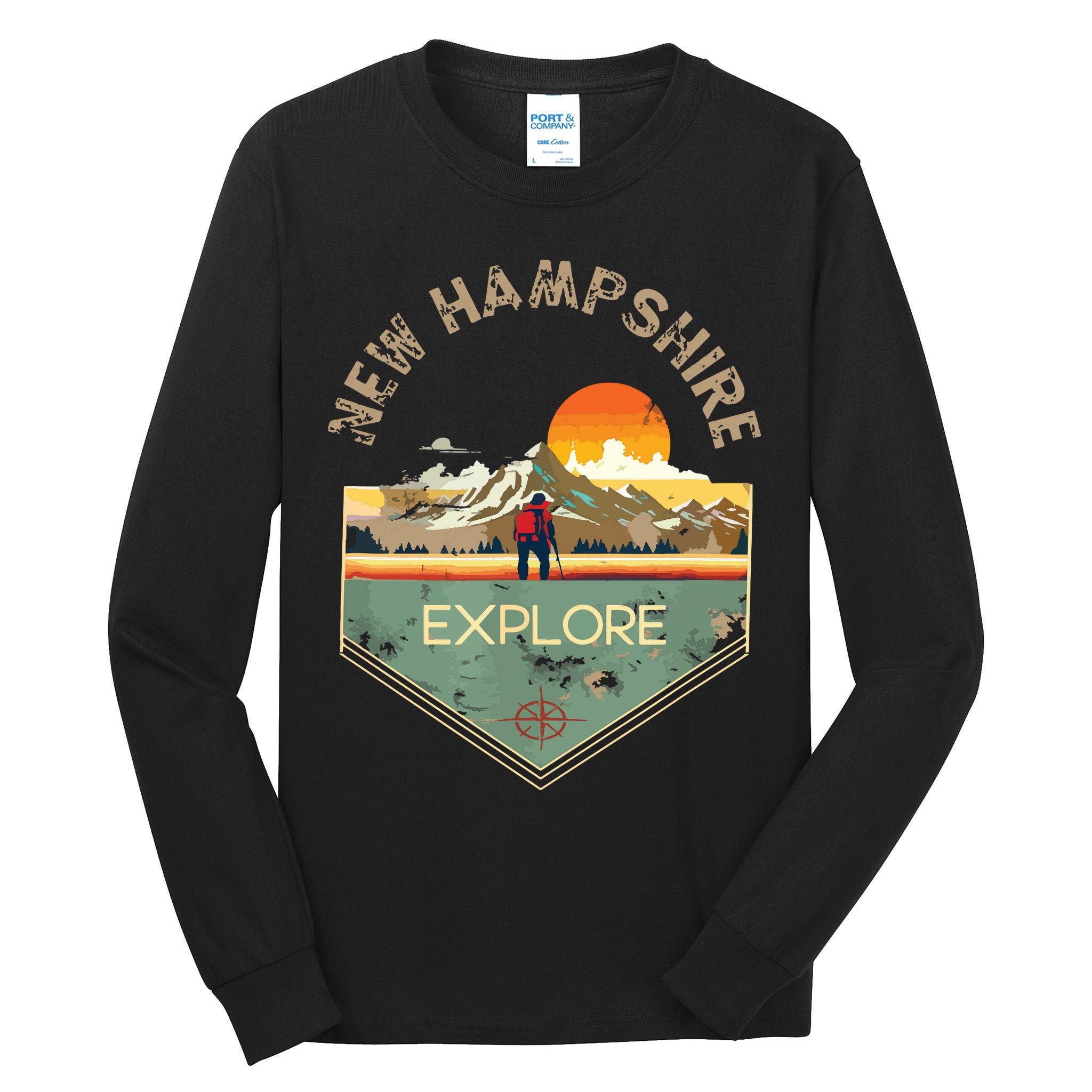 New Hampshire Retro Vintage Hiking Apparel Souvenir Tall Long Sleeve T-Shirt