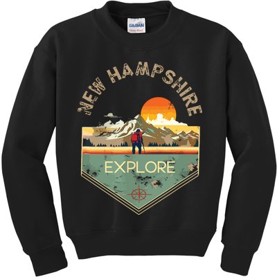 New Hampshire Retro Vintage Hiking Apparel Souvenir Kids Sweatshirt
